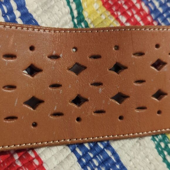 Michelle Flaherty brown Lazer cut wide belt size Large - Picture 5 of 6